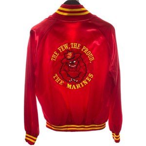 Marines Souvenir Satin Bomber Jacket L Red Embroidered Vintage Bulldog